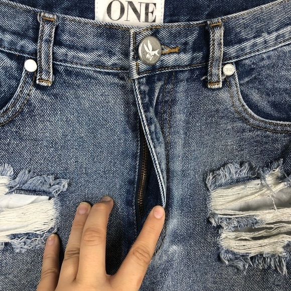 One Teaspoon for Free People Outlaws High Rise Denim Jean Shorts Distressed - Picture 2 of 10